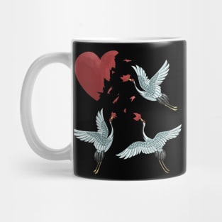 Crane birds with a broken heart best gift for a lonley and single valentine's day Mug